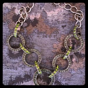 Green jeweled and brass necklace